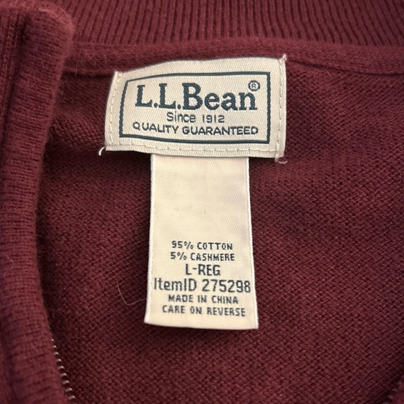 LL Bean Sweater Mens Red 1/4 Zip Pullover Long Sleeve Cotton Cashmere Large - Picture 3 of 5